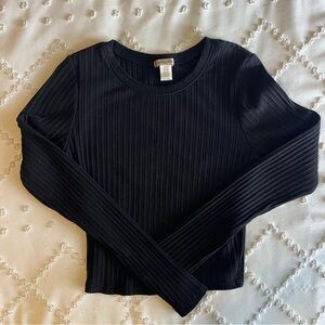 Bozzolo Black Ribbed Long Sleeve Top